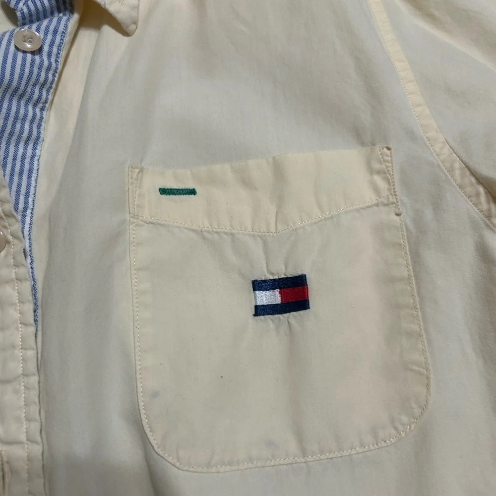 Vintage 1990's Tommy Hilfiger Shirt Button Up Long Sleeve Boy 14 Pale Yellow